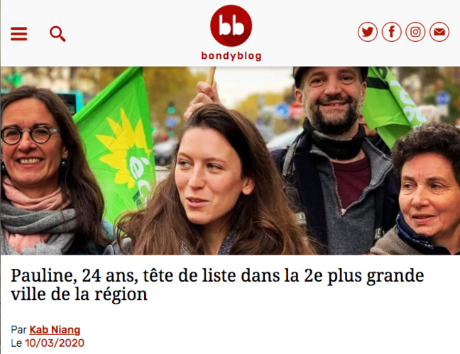 "Pauline, 24 ans, tête de liste dans la 2e plus grande ville de la région" (Bondy Blog) "Pauline, 24 ans, tête de liste dans la 2e plus grande ville de la région" (Bondy Blog)