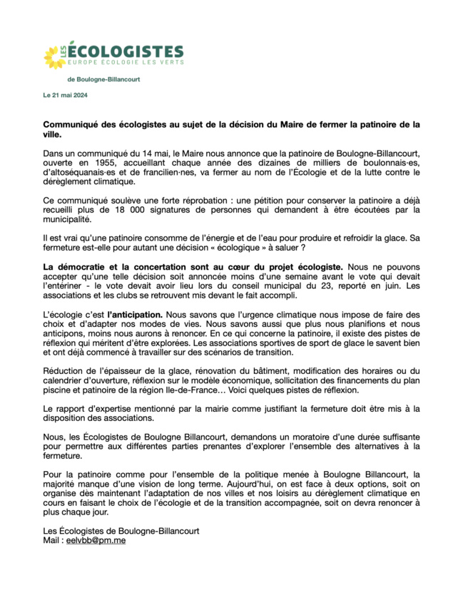 Fermeture de la patinoire de Boulogne-Billancourt