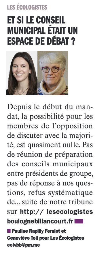 Tribune avril 2025 "Et si le conseil municipal était un espace de débat ?"