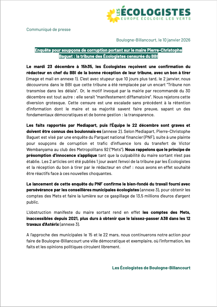 Notre tribune censurée dans le BBI de janvier 2026